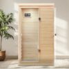Hemlock Mini One Person Far Infrared Door On The Left Of The Indoor Sauna Room