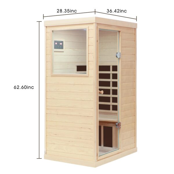 Hemlock Mini One Person Far Infrared Door On The Left Of The Indoor Sauna Room
